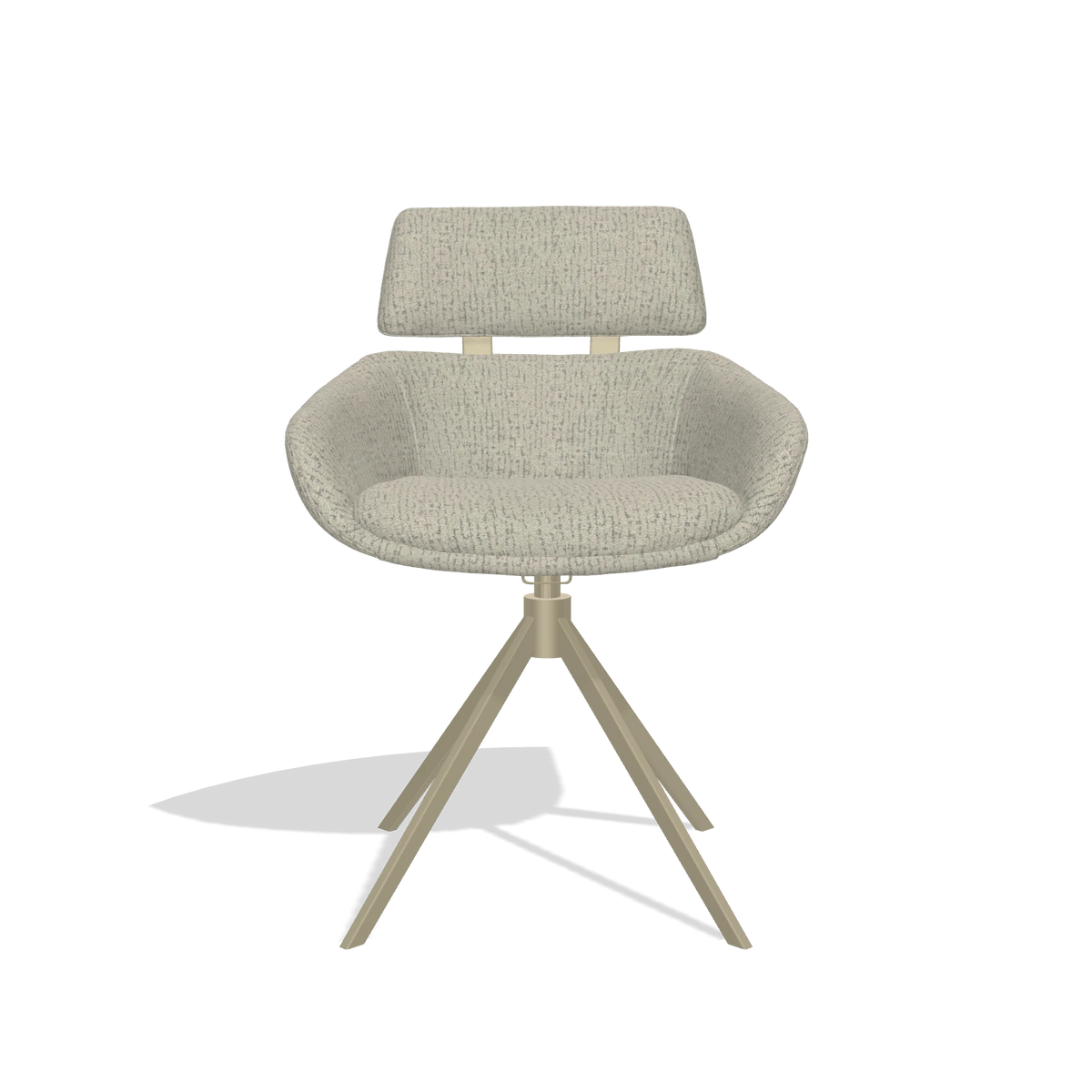Dining Chair Cyril 6609 in Horta 05 fabric (greige), champagne swivel base, front view