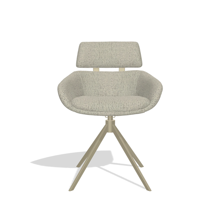 Dining Chair Cyril 6609 in Horta 05 fabric (greige), champagne swivel base, front view