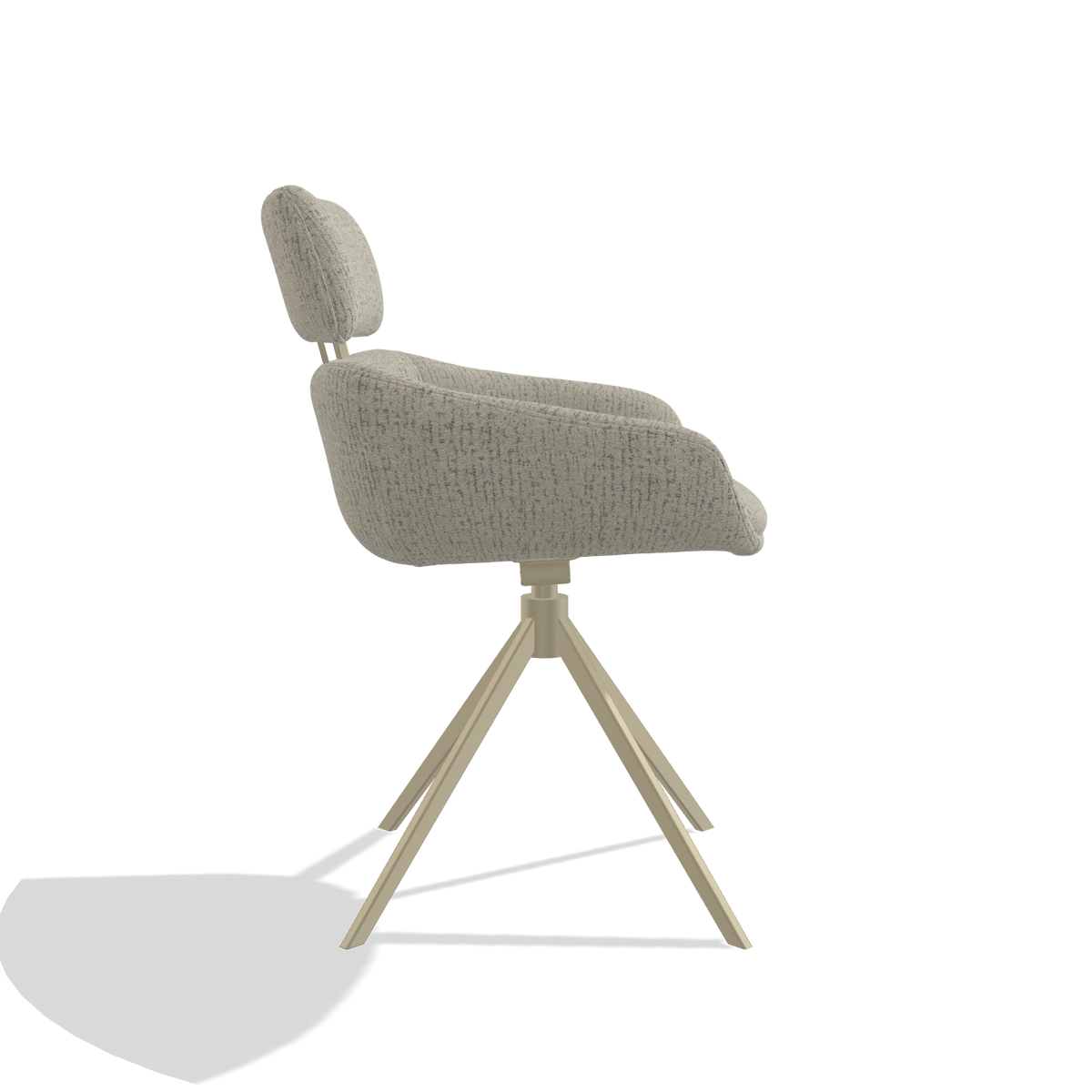 Dining Chair Cyril 6609 in Horta 05 fabric (greige), champagne swivel base, side view
