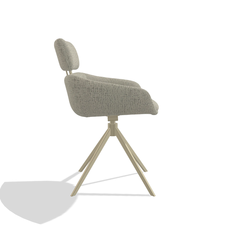 Dining Chair Cyril 6609 in Horta 05 fabric (greige), champagne swivel base, side view