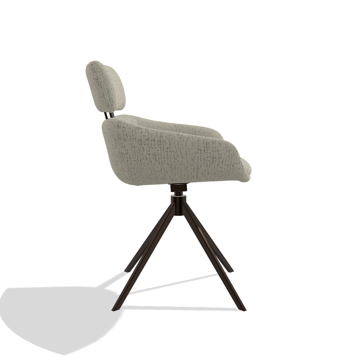 Dining Chair Cyril 6609 in Horta 05 fabric (greige), espresso swivel base, side view