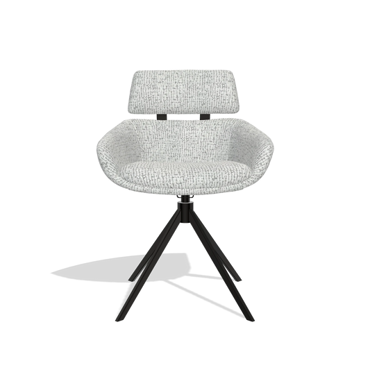 Dining Chair Cyril 6609 in Horta 101 fabric (light grey), black swivel base, front view