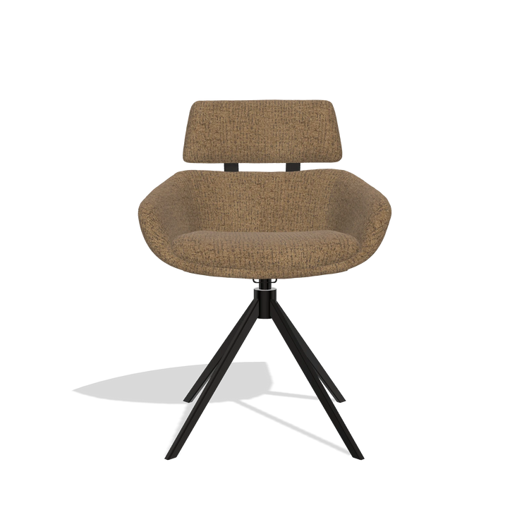 Dining Chair Cyril 6609 in Horta 23 fabric (olive), black swivel base, front view