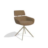 Dining Chair Cyril 6609 in Horta 23 fabric (olive), champagne swivel base, angled view
