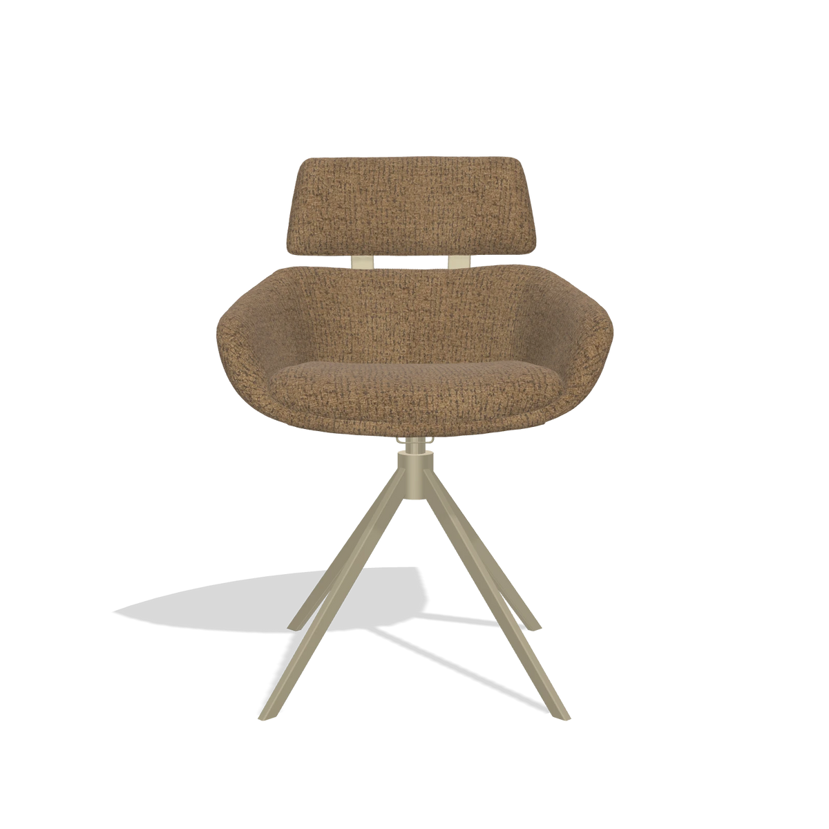 Dining Chair Cyril 6609 in Horta 23 fabric (olive), champagne swivel base, front view