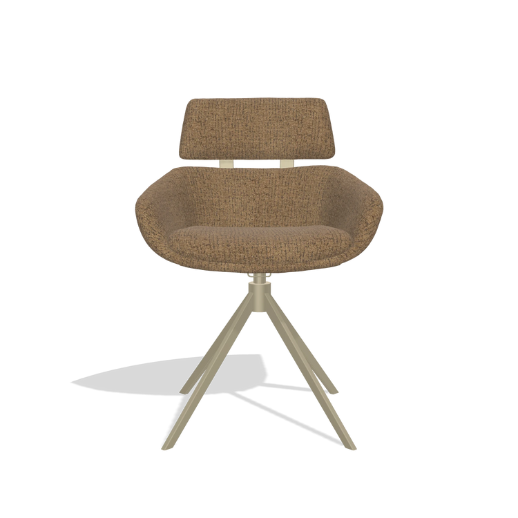Dining Chair Cyril 6609 in Horta 23 fabric (olive), champagne swivel base, front view