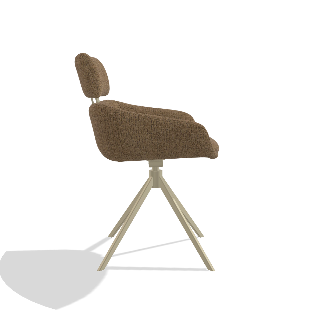 Dining Chair Cyril 6609 in Horta 23 fabric (olive), champagne swivel base, side view