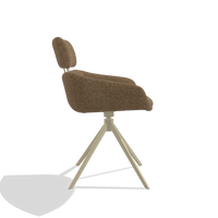 Dining Chair Cyril 6609 in Horta 23 fabric (olive), champagne swivel base, side view