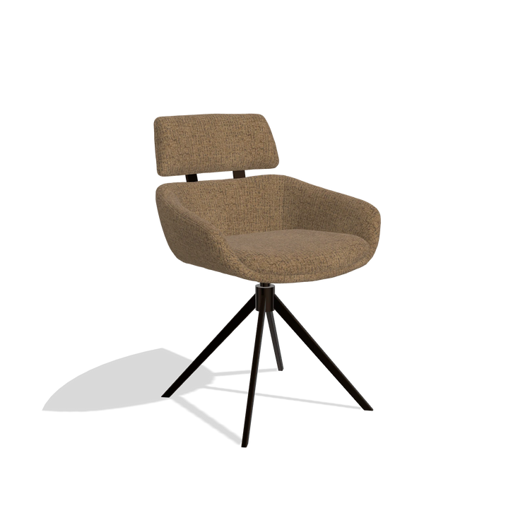 Dining Chair Cyril 6609 in Horta 23 fabric (olive), espresso swivel base, angled view