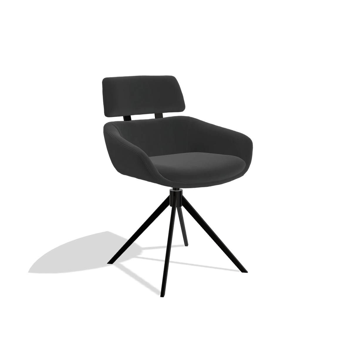 Sedia da pranzo Cyril 6609 in Pelle A804 (nero), base girevole in nero, vista angolata