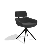 Sedia da pranzo Cyril 6609 in Pelle A804 (nero), base girevole in nero, vista angolata