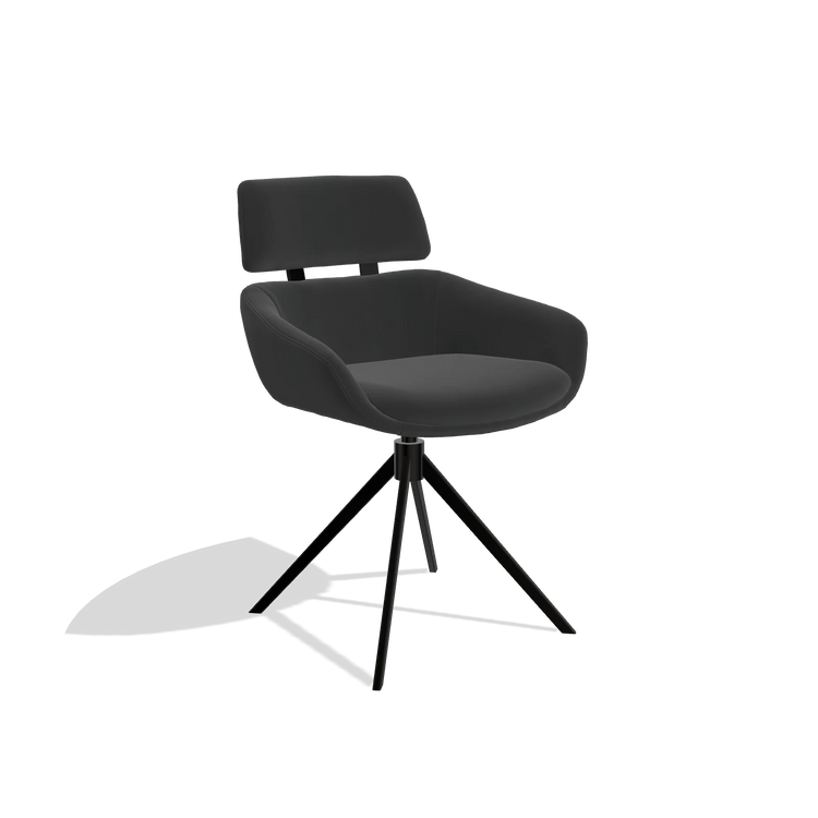 Sedia da pranzo Cyril 6609 in Pelle A804 (nero), base girevole in nero, vista angolata