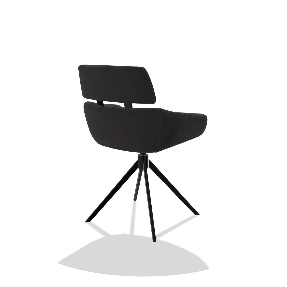 Sedia da pranzo Cyril 6609 in Pelle A804 (nero), base girevole in nero, vista posteriore angolata