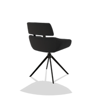 Sedia da pranzo Cyril 6609 in Pelle A804 (nero), base girevole in nero, vista posteriore angolata