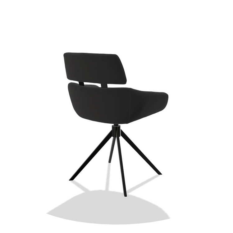 Sedia da pranzo Cyril 6609 in Pelle A804 (nero), base girevole in nero, vista posteriore angolata