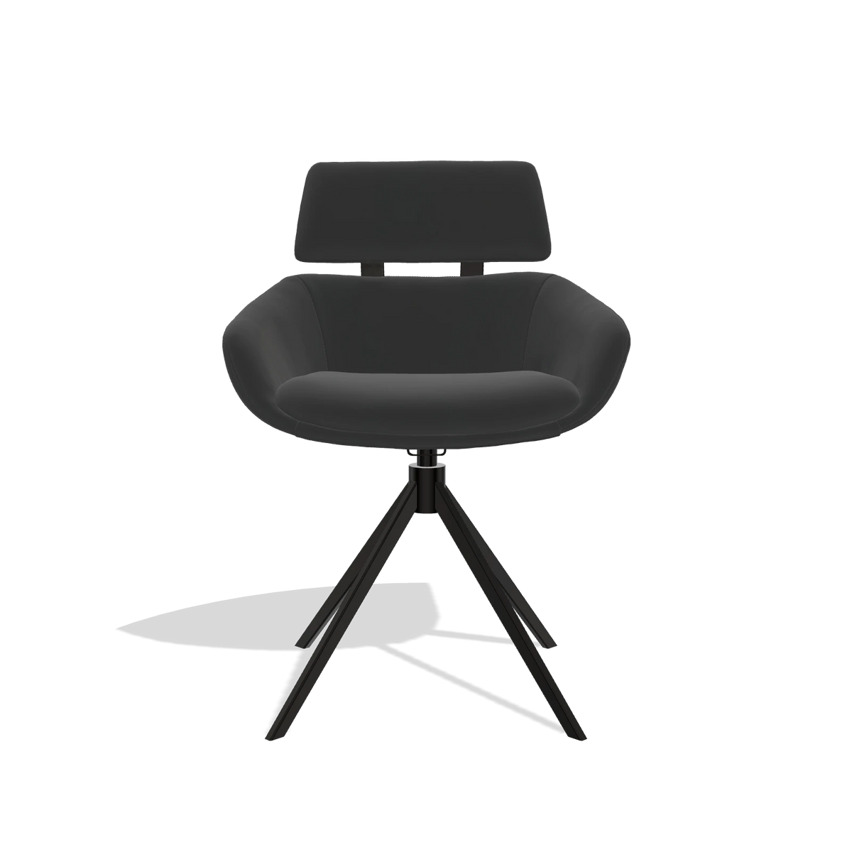 Sedia da pranzo Cyril 6609 in Pelle A804 (nero), base girevole in nero, vista frontale