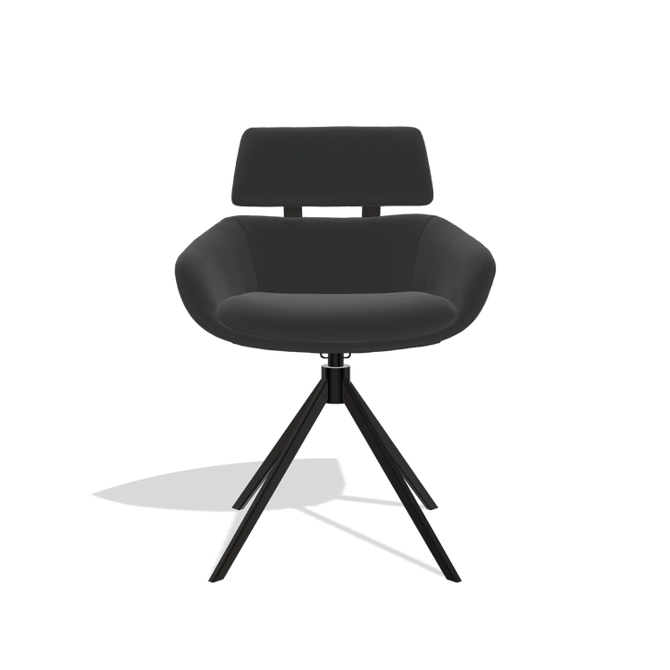 Sedia da pranzo Cyril 6609 in Pelle A804 (nero), base girevole in nero, vista frontale