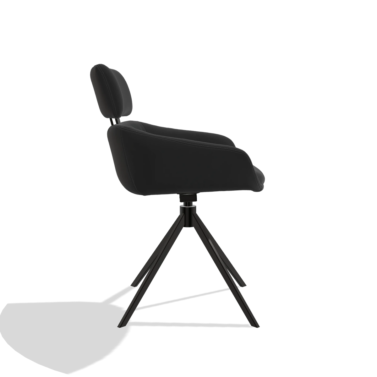 Sedia da pranzo Cyril 6609 in Pelle A804 (nero), base girevole in nero, vista laterale