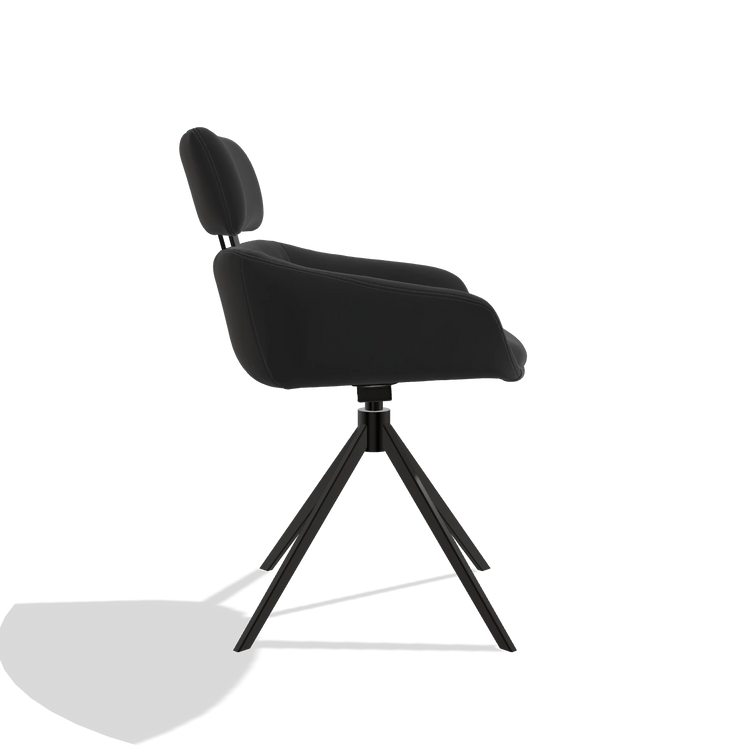 Sedia da pranzo Cyril 6609 in Pelle A804 (nero), base girevole in nero, vista laterale