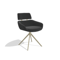 Sedia da pranzo Cyril 6609 in Pelle A804 (nero), base girevole in champagne, vista angolata