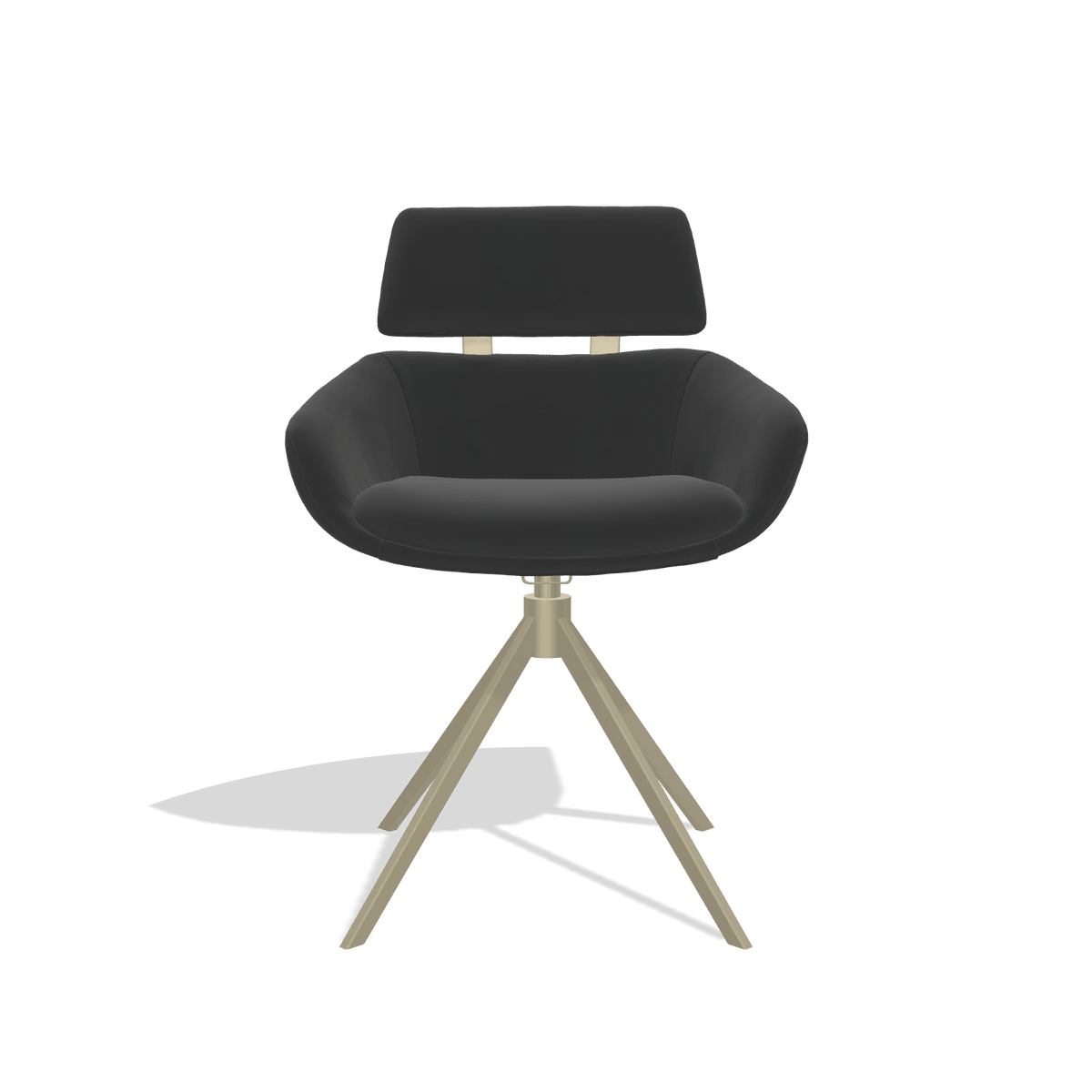 Sedia da pranzo Cyril 6609 in Pelle A804 (nero), base girevole in champagne, vista frontale