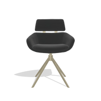Sedia da pranzo Cyril 6609 in Pelle A804 (nero), base girevole in champagne, vista frontale