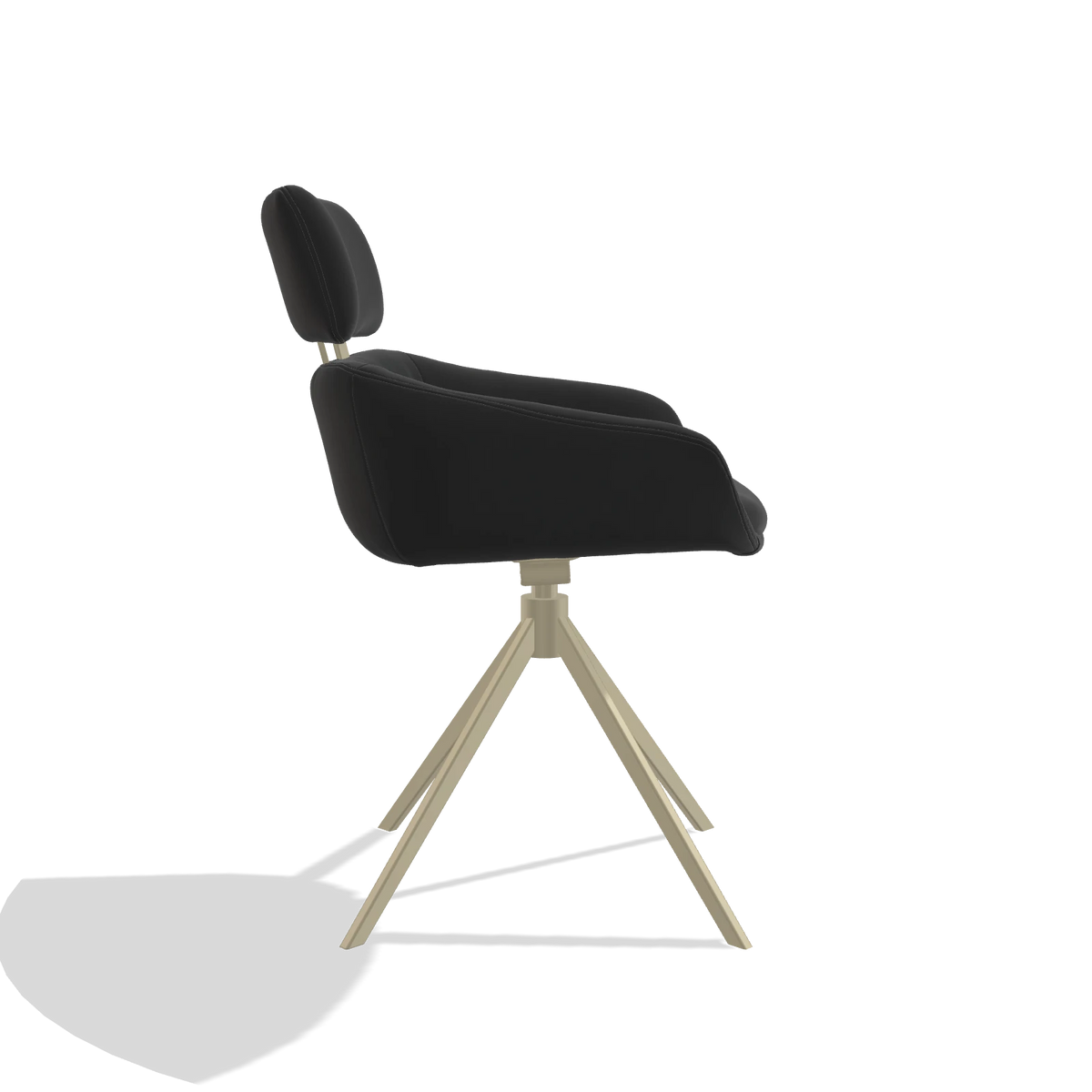 Sedia da pranzo Cyril 6609 in Pelle A804 (nero), base girevole in champagne, vista laterale