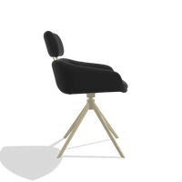 Sedia da pranzo Cyril 6609 in Pelle A804 (nero), base girevole in champagne, vista laterale