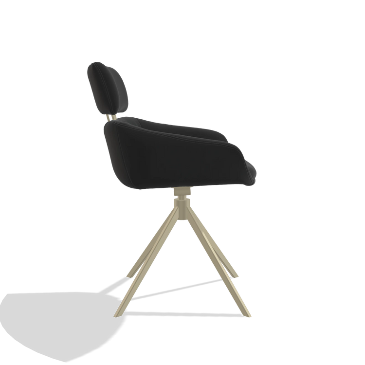 Sedia da pranzo Cyril 6609 in Pelle A804 (nero), base girevole in champagne, vista laterale