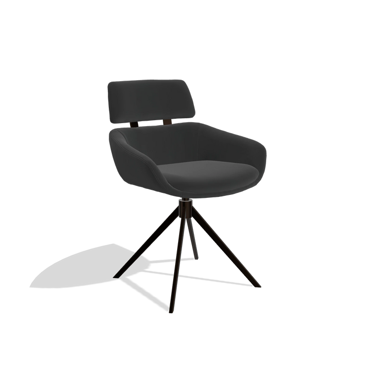 Sedia da pranzo Cyril 6609 in Pelle A804 (nero), base girevole in espresso, vista angolata