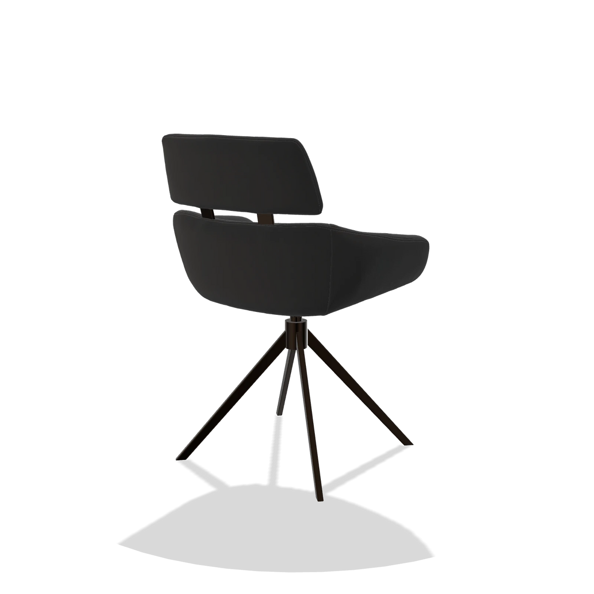 Sedia da pranzo Cyril 6609 in Pelle A804 (nero), base girevole in espresso, vista posteriore angolata