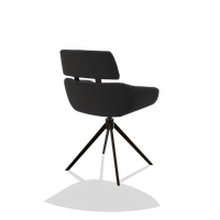 Sedia da pranzo Cyril 6609 in Pelle A804 (nero), base girevole in espresso, vista posteriore angolata