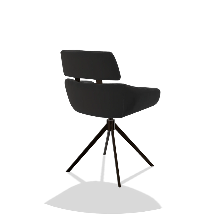 Sedia da pranzo Cyril 6609 in Pelle A804 (nero), base girevole in espresso, vista posteriore angolata