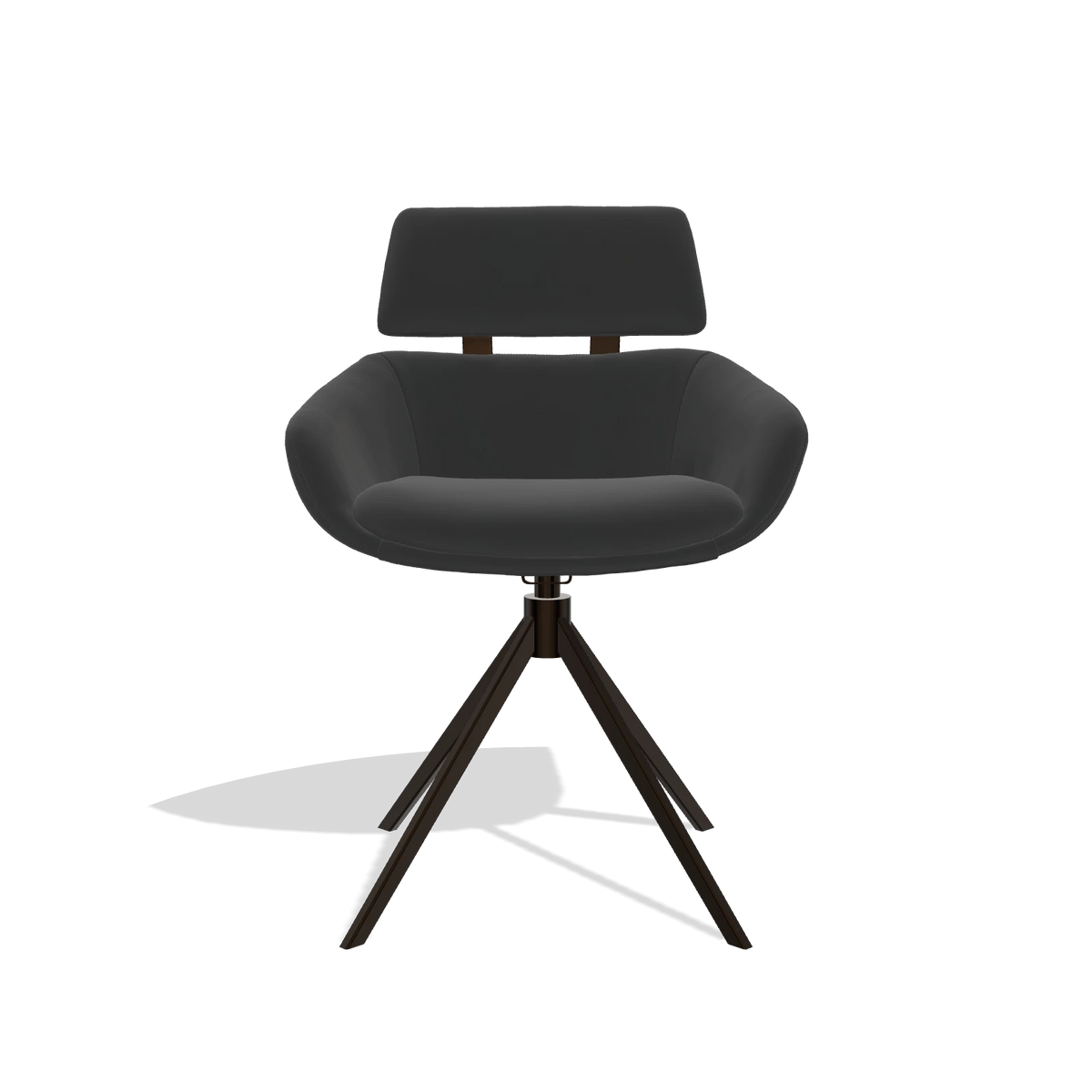Sedia da pranzo Cyril 6609 in Pelle A804 (nero), base girevole in espresso, vista frontale