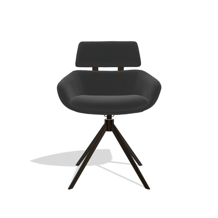 Sedia da pranzo Cyril 6609 in Pelle A804 (nero), base girevole in espresso, vista frontale