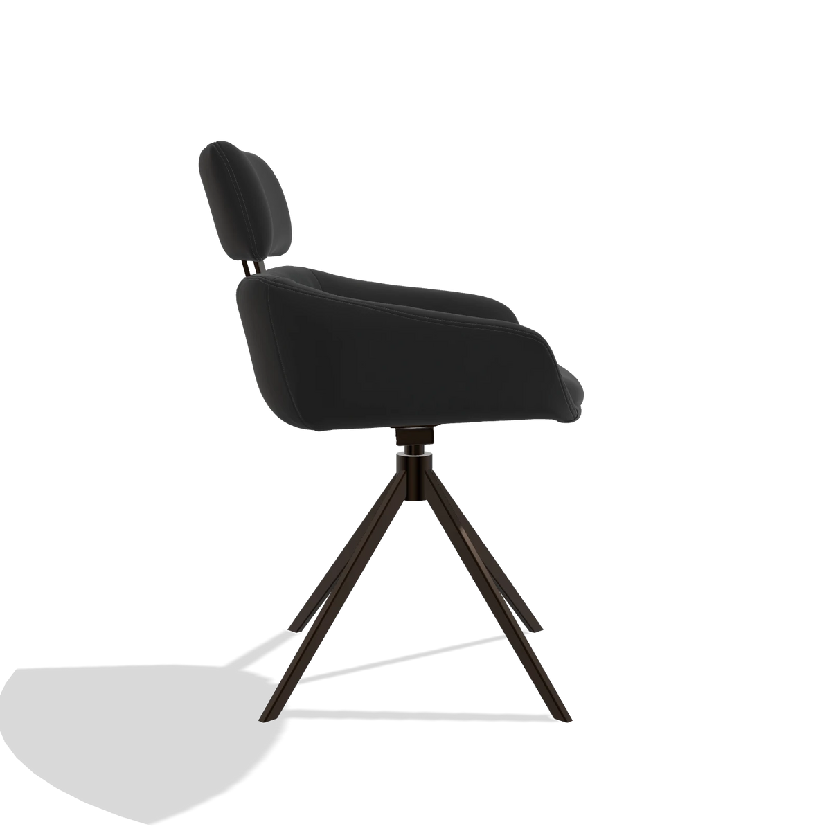 Sedia da pranzo Cyril 6609 in Pelle A804 (nero), base girevole in espresso, vista laterale