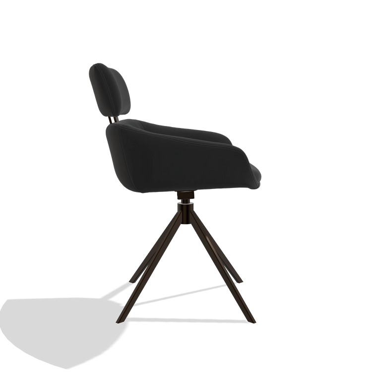 Sedia da pranzo Cyril 6609 in Pelle A804 (nero), base girevole in espresso, vista laterale