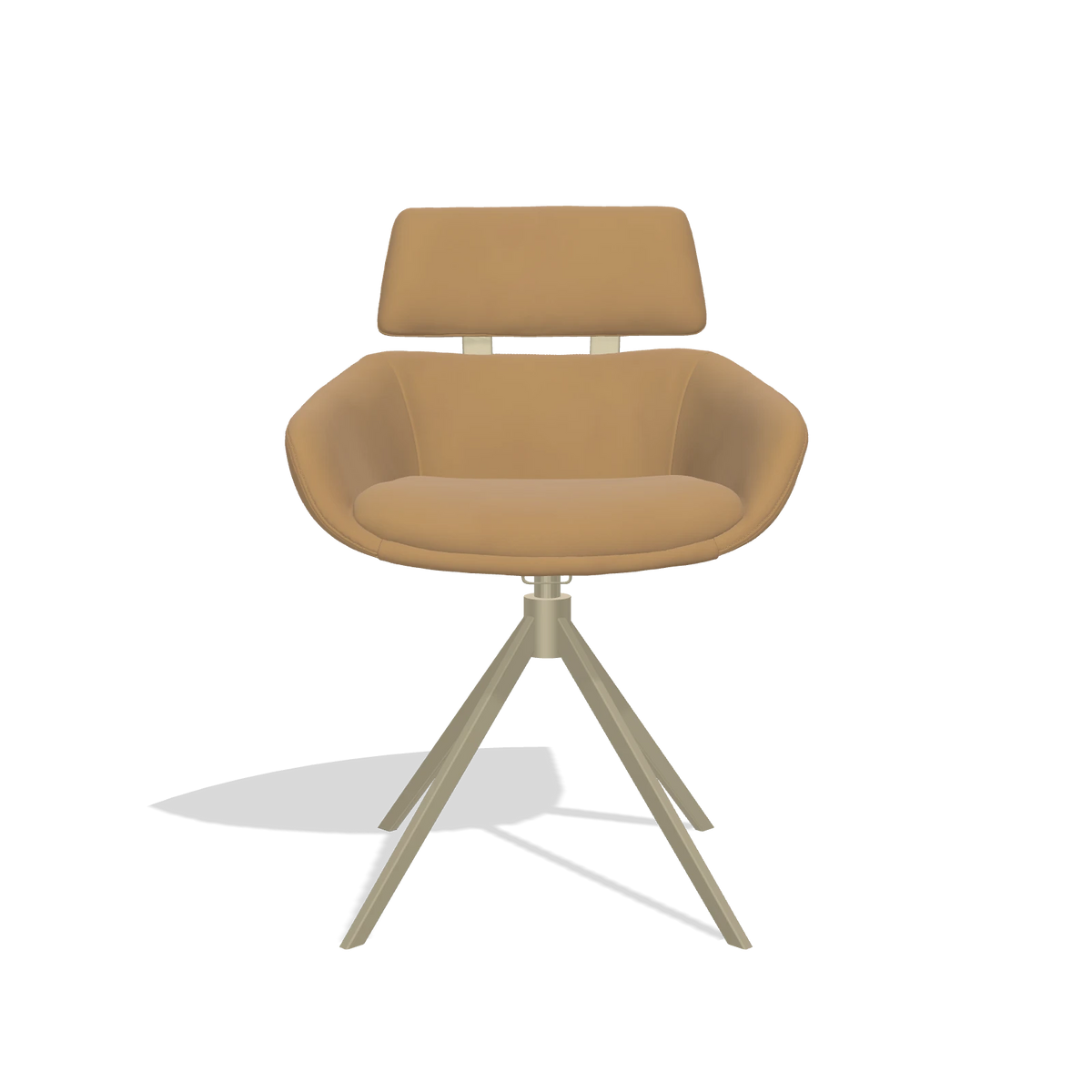 Dining Chair Cyril 6609 in Leather A823 (mustard), champagne swivel base, front view