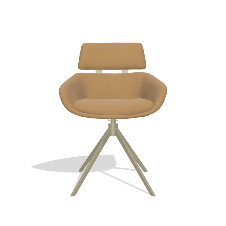 Dining Chair Cyril 6609 in Leather A823 (mustard), champagne swivel base, front view