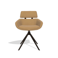 Dining Chair Cyril 6609 in Leather A823 (mustard), espresso swivel base, front view