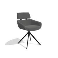Dining Chair Cyril 6609 in Leather B502 (dark grey), black swivel base, angled view