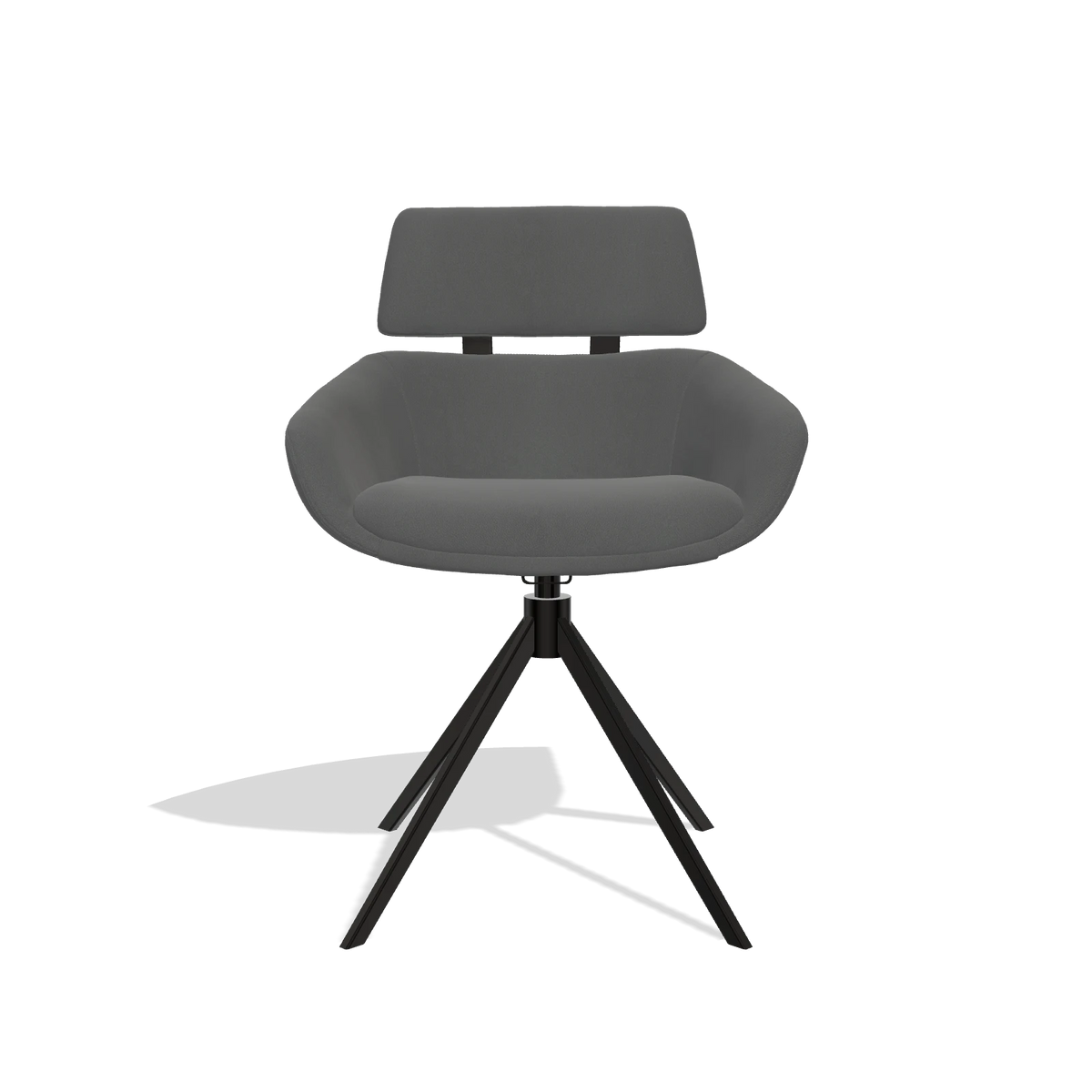 Dining Chair Cyril 6609 in Leather B502 (dark grey), black swivel base, front view