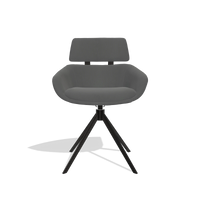 Dining Chair Cyril 6609 in Leather B502 (dark grey), black swivel base, front view
