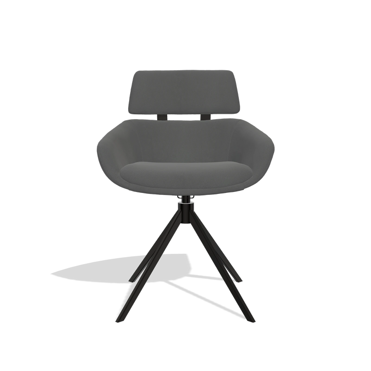Dining Chair Cyril 6609 in Leather B502 (dark grey), black swivel base, front view