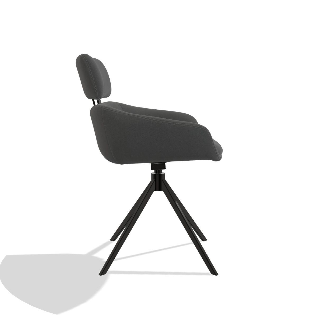 Dining Chair Cyril 6609 in Leather B502 (dark grey), black swivel base, side view