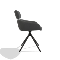 Dining Chair Cyril 6609 in Leather B502 (dark grey), black swivel base, side view