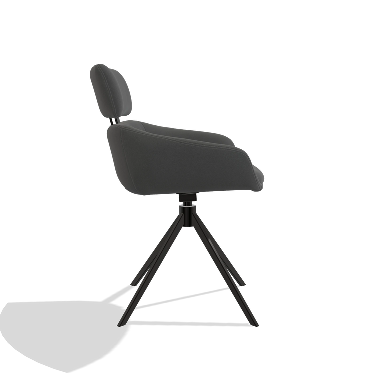 Dining Chair Cyril 6609 in Leather B502 (dark grey), black swivel base, side view
