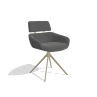 Dining Chair Cyril 6609 in Leather B502 (dark grey), champagne swivel base, angled view