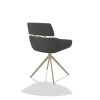 Dining Chair Cyril 6609 in Leather B502 (dark grey), champagne swivel base, back angled view