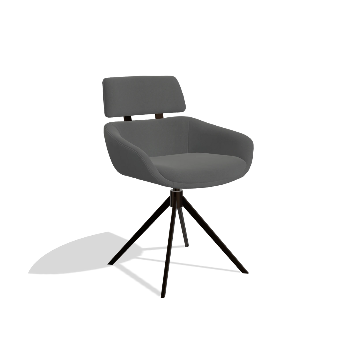 Dining Chair Cyril 6609 in Leather B502 (dark grey), espresso swivel base, angled view